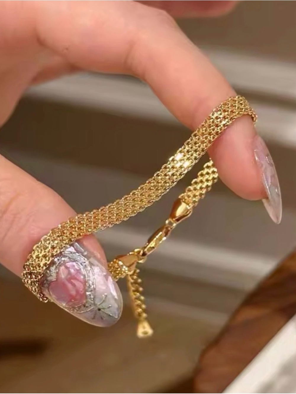Gold Mesh Chain Bracelet-Elegant Jewelry - Picture 2 of 7